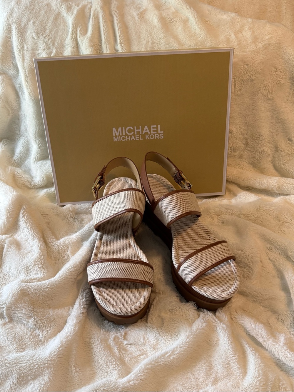 Michael Kors Gillian Mid Wedge Canvas Platform Sandals